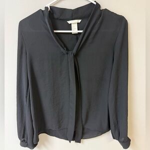 H&M Charcoal Blouse with Tie Neck